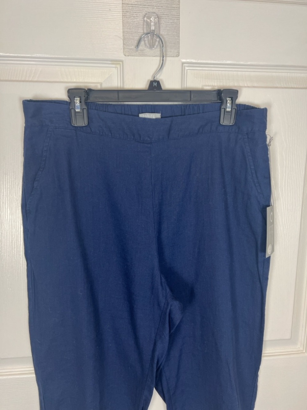 Habitat women’s navy blue linen cotton blend crop cinch hem pants size large nwt - Picture 3 of 9